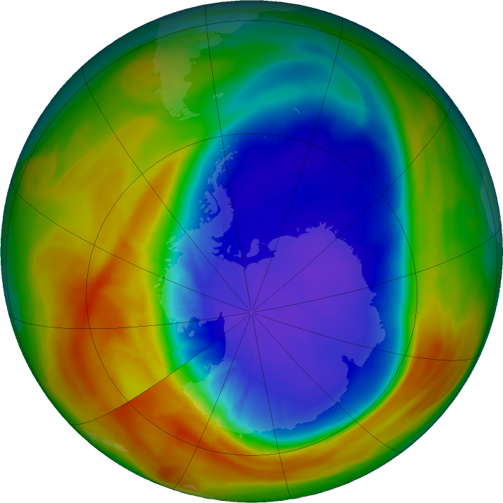 Antarctic ozone map for 20 September 2025